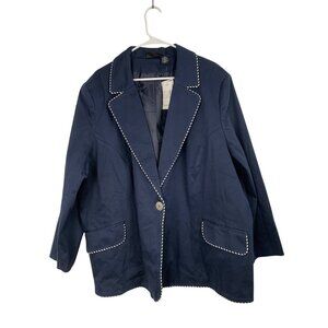 Nautical Navy Blazer 28W Plus Maggie Barnes Piped Trim NWD RW10342 Pockets